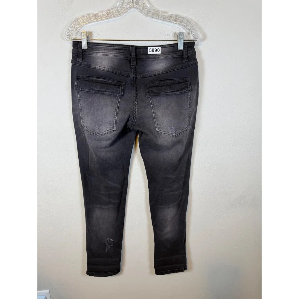Free People Womens Skinny Jeans Distressed Button Fly Faded Black Size 2